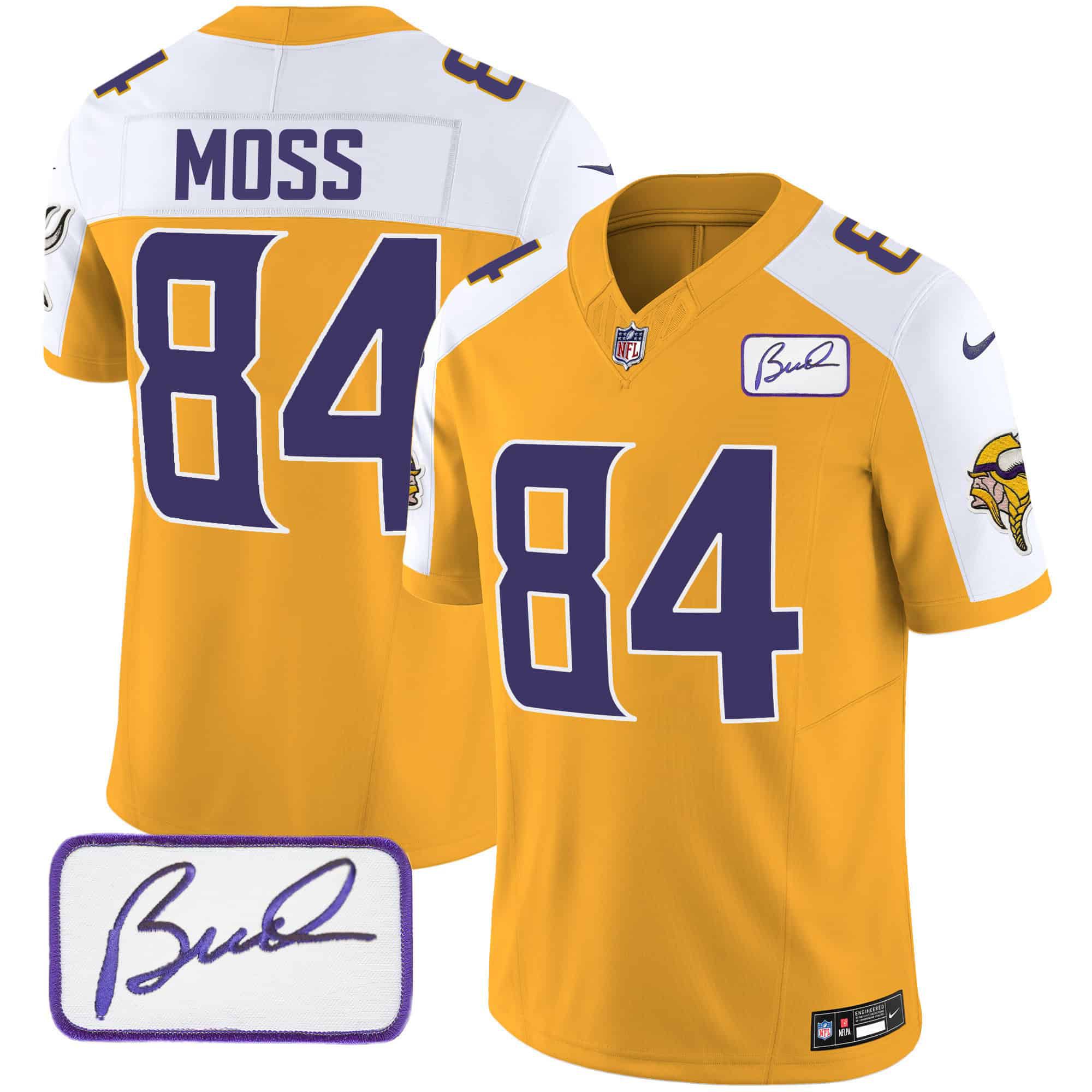 Men Minnesota Vikings #84 Moss Yellow 2024 Nike Bud Grant Patch Classic Limited NFL Jersey style 1->indianapolis colts->NFL Jersey